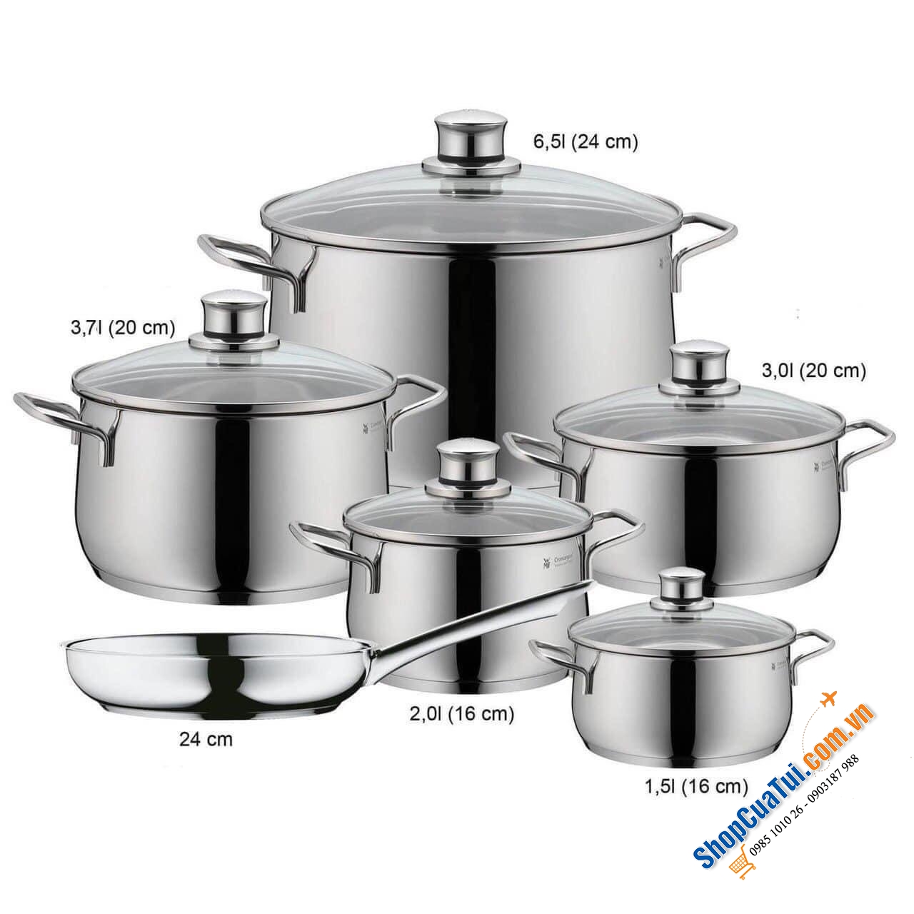 Bộ nồi WMF Diadem Plus 6 món 5 nồi 1 chảo - Chuẩn sang trọng, thanh lịch