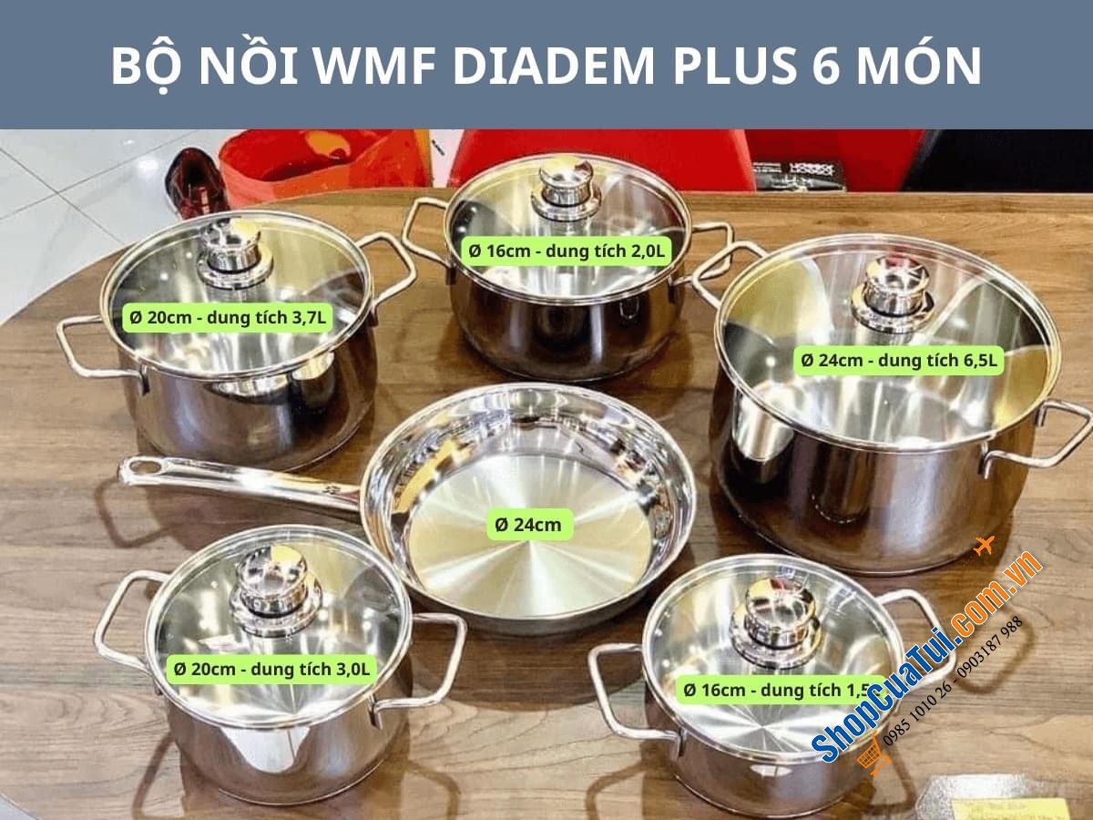 Bộ nồi WMF Diadem Plus 6 món 5 nồi 1 chảo - Chuẩn sang trọng, thanh lịch