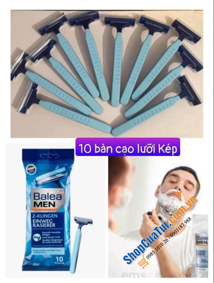 SET 10 DAO CẠO RÂU BALEA MEN 2 LƯỠI KÉP (1 gói 10 cây) giúp cạo râu an toàn và thoải mái - Hàng Đức Nội địa