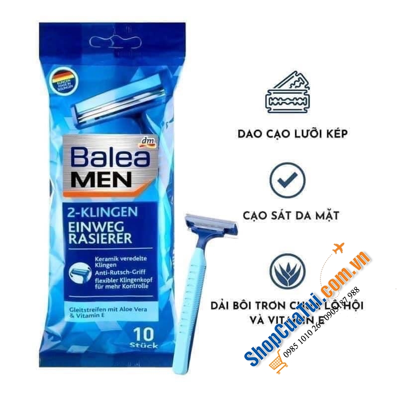 SET 10 DAO CẠO RÂU BALEA MEN 2 LƯỠI KÉP (1 gói 10 cây) giúp cạo râu an toàn và thoải mái - Hàng Đức Nội địa