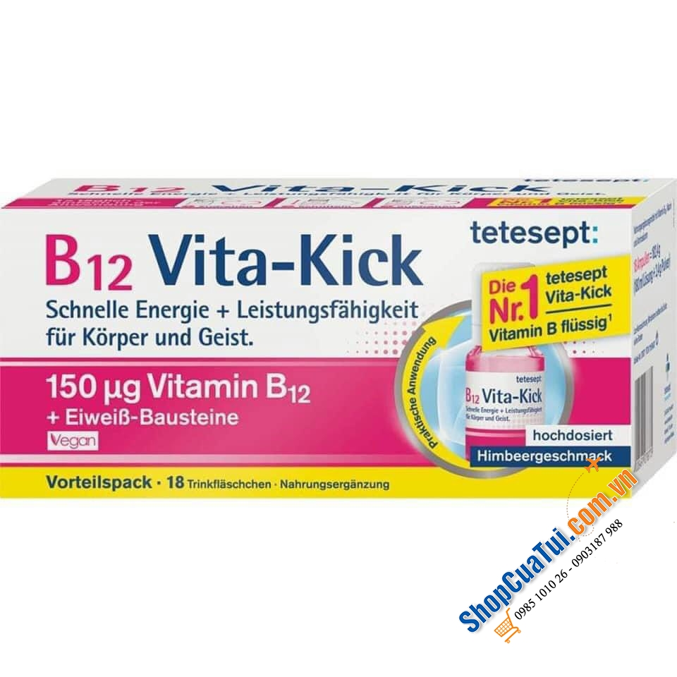 VITAMIN B12 VITA- KICK TETESEP hộp 18 ống - Thuốc bổ hồi sức hiệu quả cho các bệnh nhân sau ốm