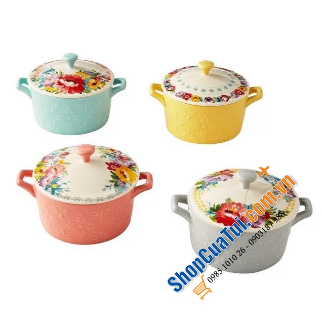Set 4 nồi sứ mini The Pioneer Woman Floral Medley 16cm - Có 2 mẫu