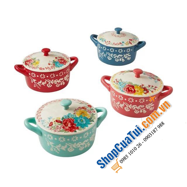 Set 4 nồi sứ mini The Pioneer Woman Floral Medley 16cm - Có 2 mẫu