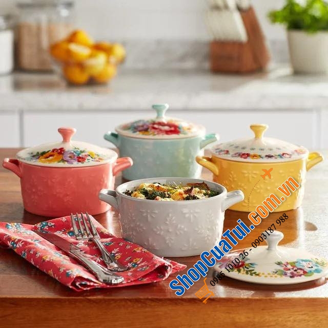 Set 4 nồi sứ mini The Pioneer Woman Floral Medley 16cm - Có 2 mẫu