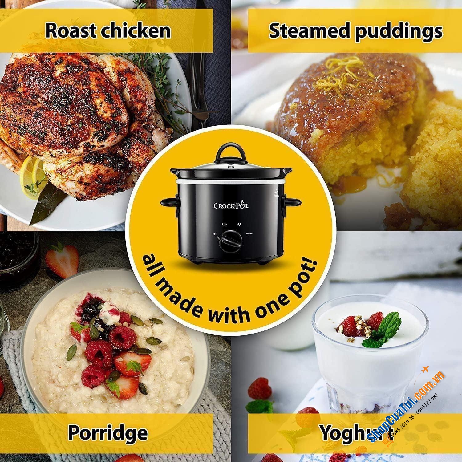 Nồi nấu chậm Crock Pot 1.8 Lít - lý tưởng cho các hộ gia đình nhỏ, hoặc nấu cháo cho các bé