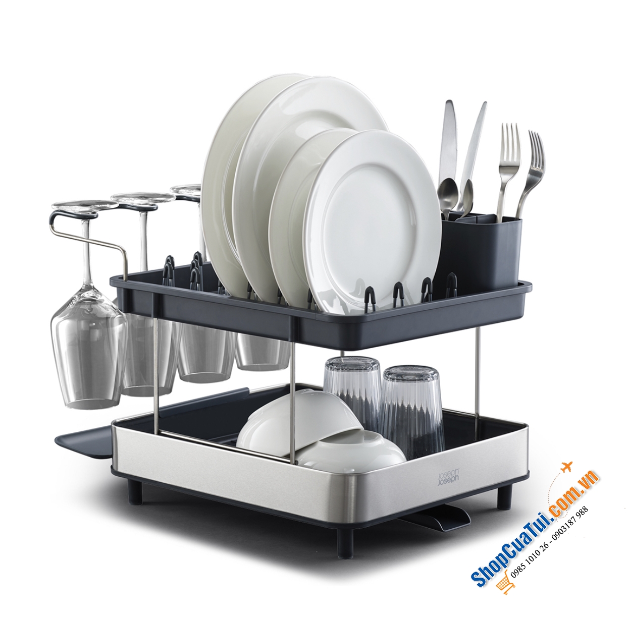 Kệ úp chén bát 2 tầng Josseph Joseph Excel Steel (Grey) 851647 - Giá úp bát hai tầng Joseph Joseph 851647 - Kệ bát