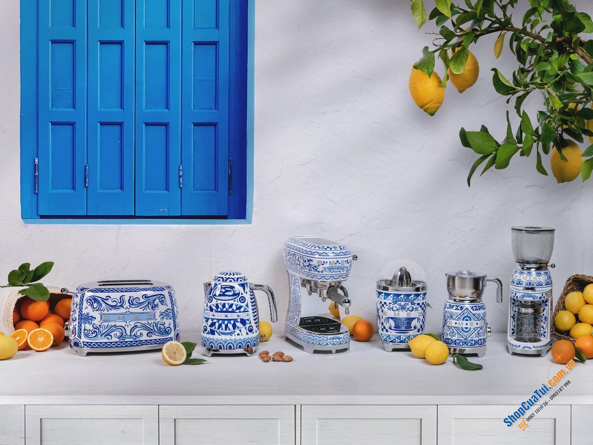 Máy pha cafe Espresso SMEG ECF02DGBEU họa tiết Dolce&Gabbana (xanh gốm) - made in Germany