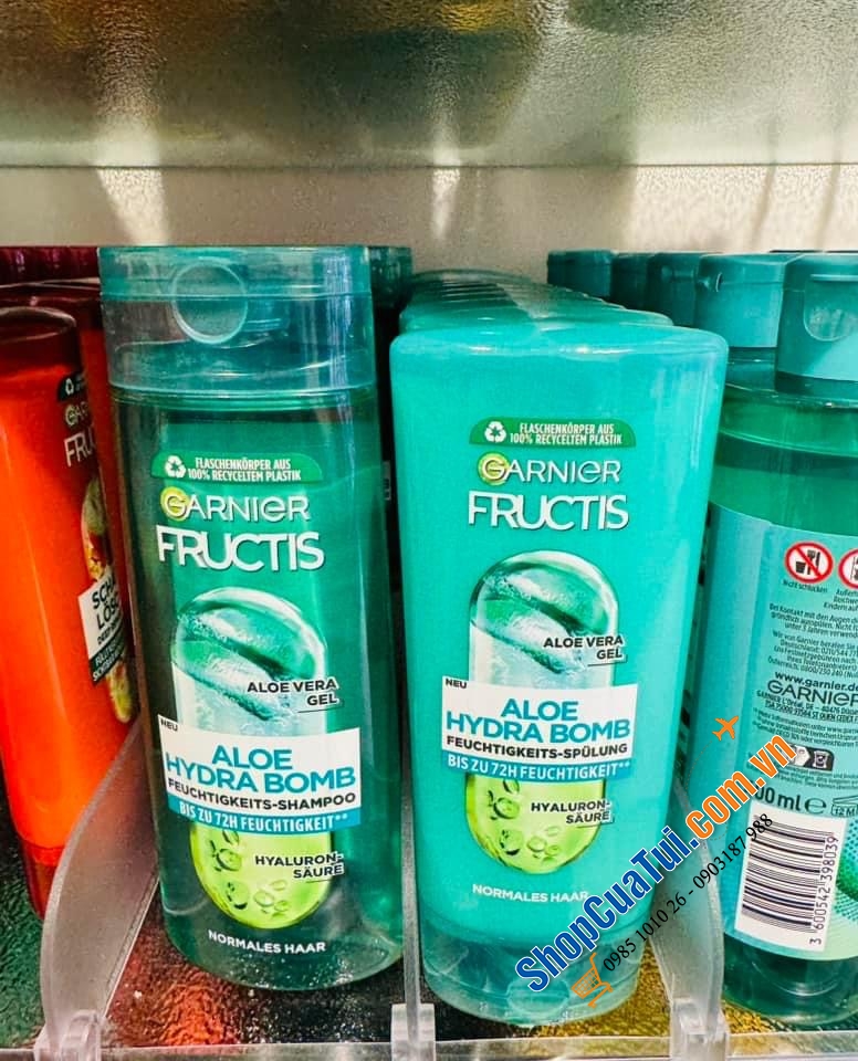 Dầu gội 250ml và dầu xả 200ml GARNIER FRUCTIS ALOE HYDRA BOM 250ml NHA ĐAM.