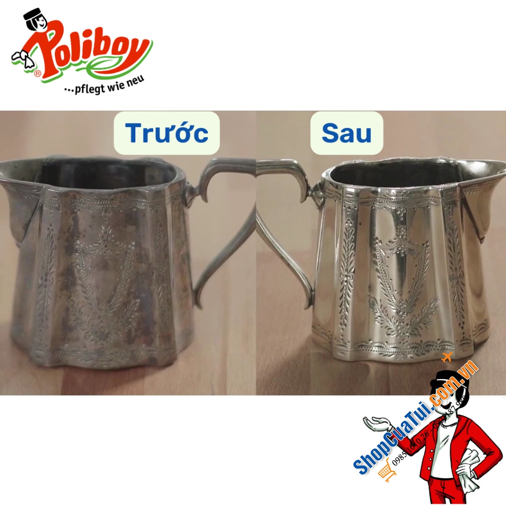 DUNG DỊCH LAU VÀNG BẠC POLIBOY Silber Intensiv Pflege 200 ml của ĐỨC -  làm sạch, chăm sóc đồ trang sức sáng bóng, không bị xỉn mầu