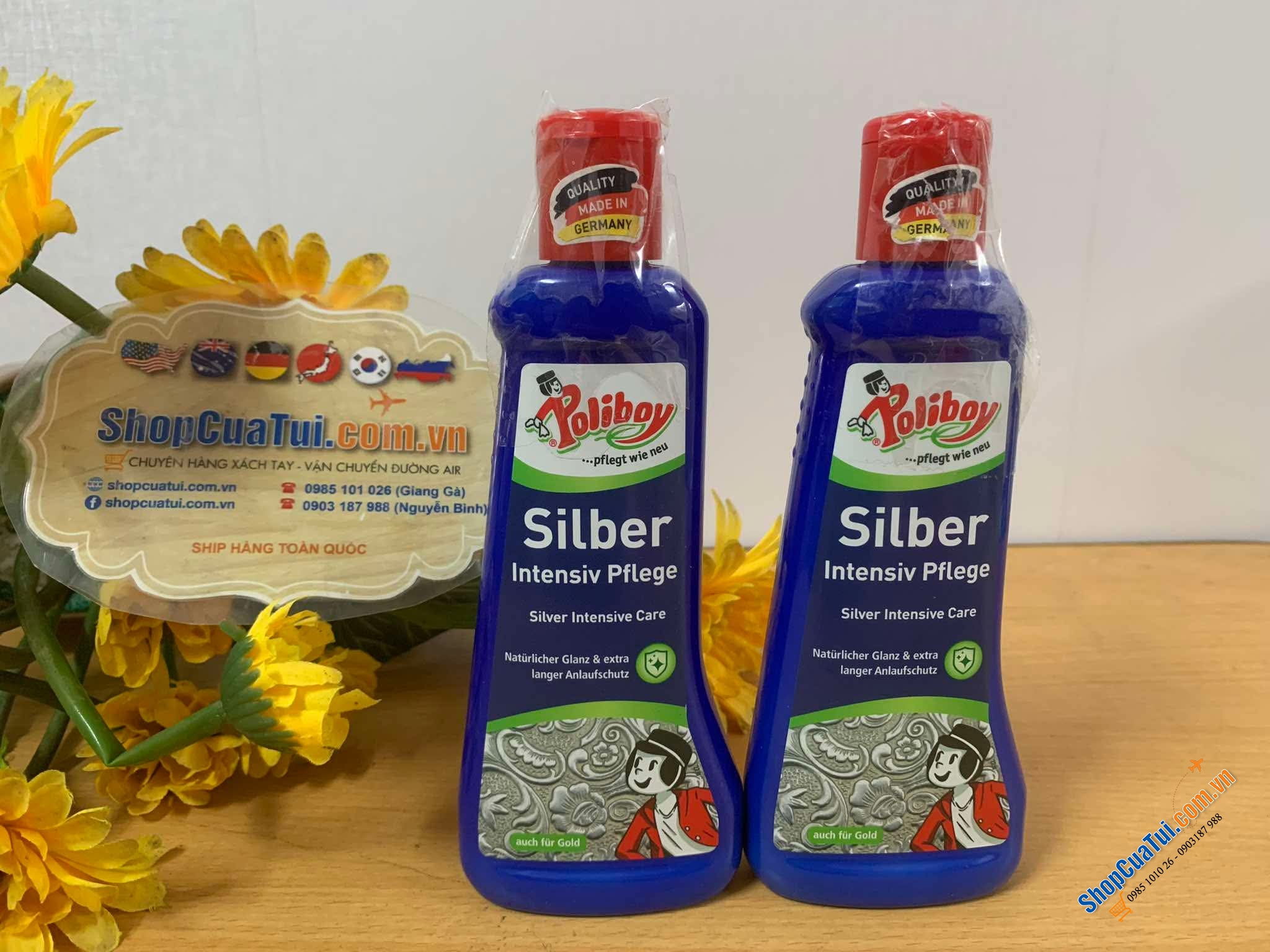 DUNG DỊCH LAU VÀNG BẠC POLIBOY Silber Intensiv Pflege 200 ml của ĐỨC -  làm sạch, chăm sóc đồ trang sức sáng bóng, không bị xỉn mầu