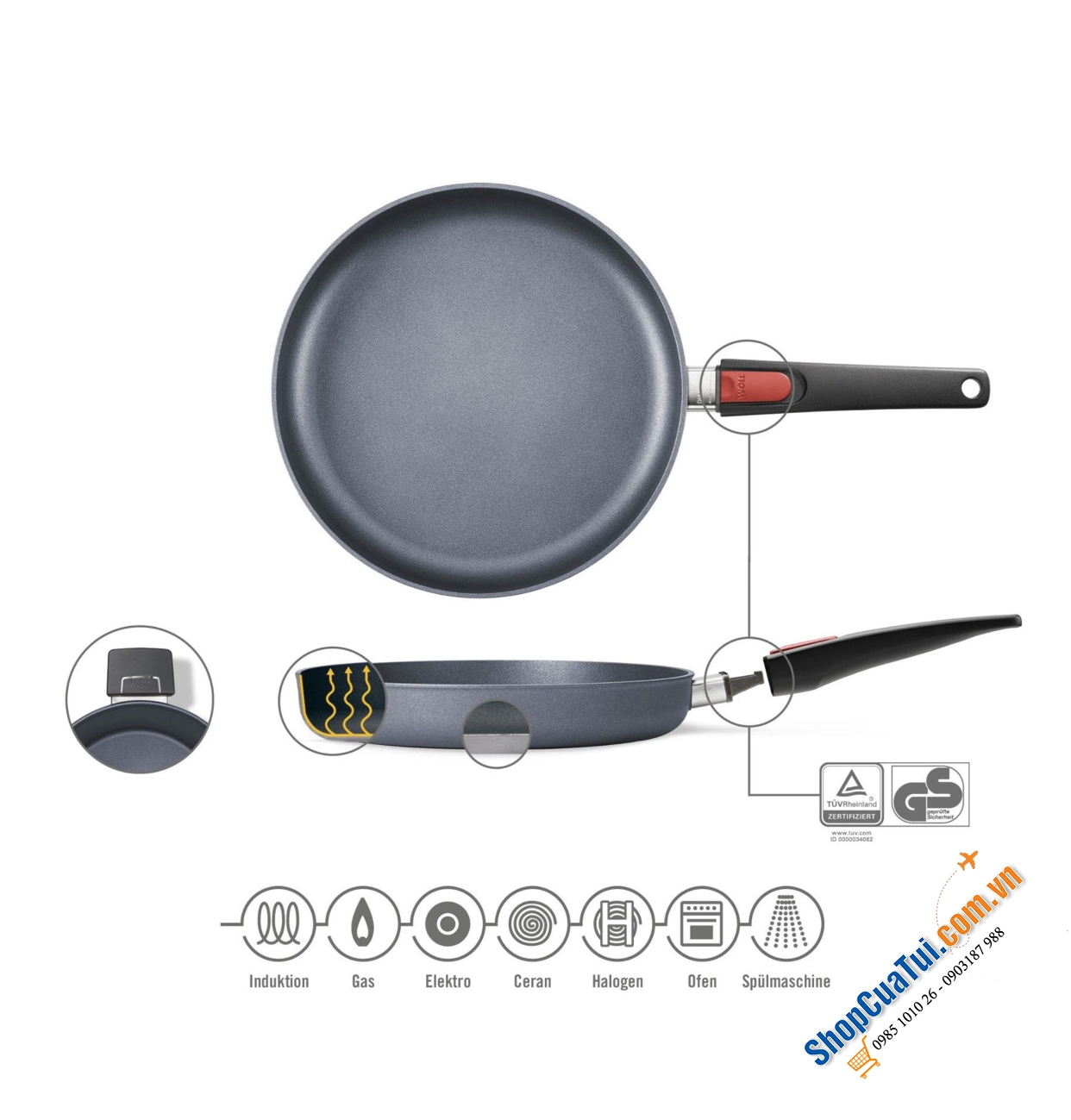 CHẢO CHỐNG DÍNH 24 CM TAY RỜI WOLL DIAMOND LITE  - Made in Germany.