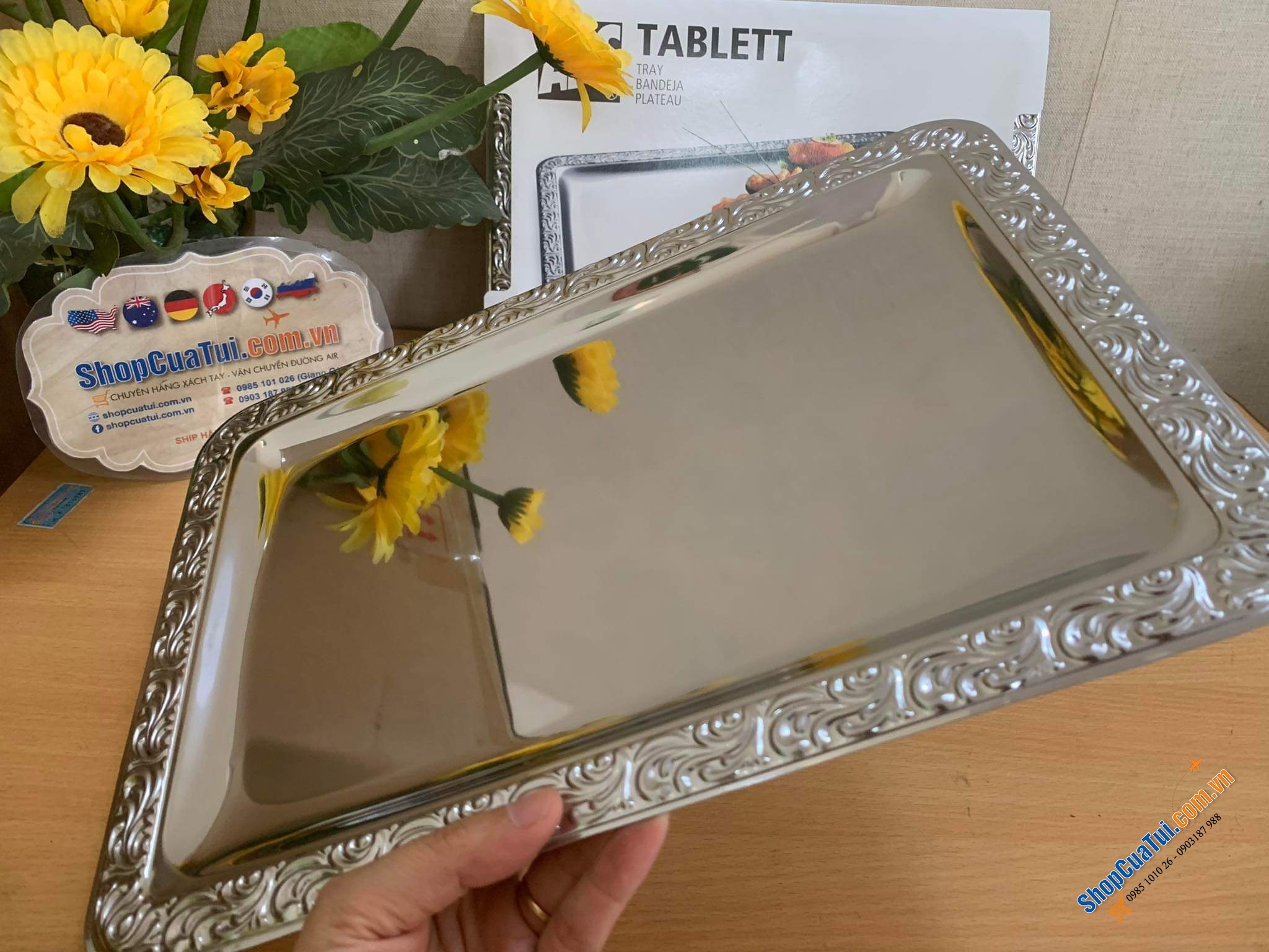 Khay inox Schöner Essen size nhỏ 35 x 24cm của APS bóng loáng và rất bền - Made in Germany