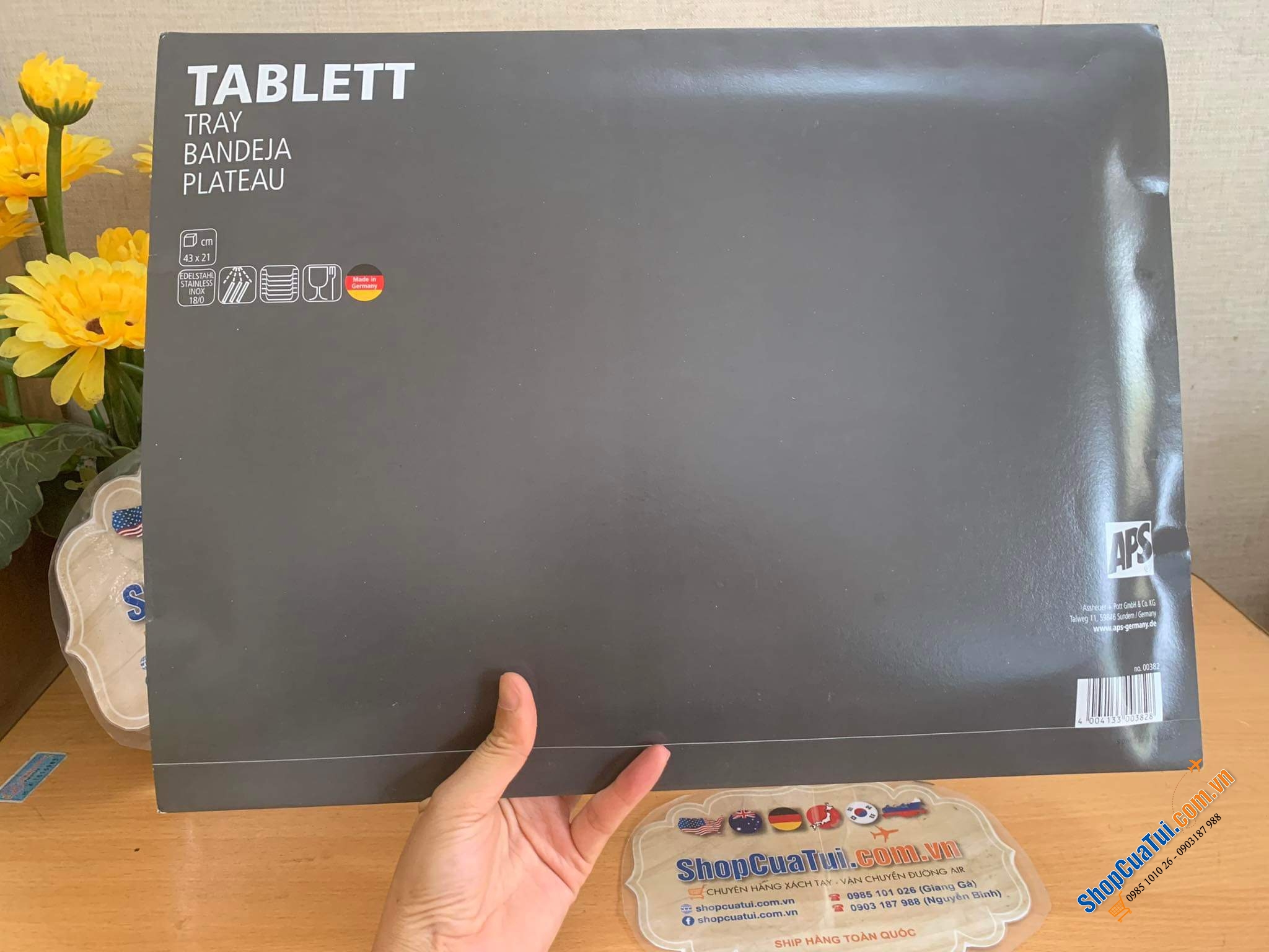 Khay inox Schöner Essen size trung 42 x 31cm của APS bóng loáng và rất bền - Made in Germany
