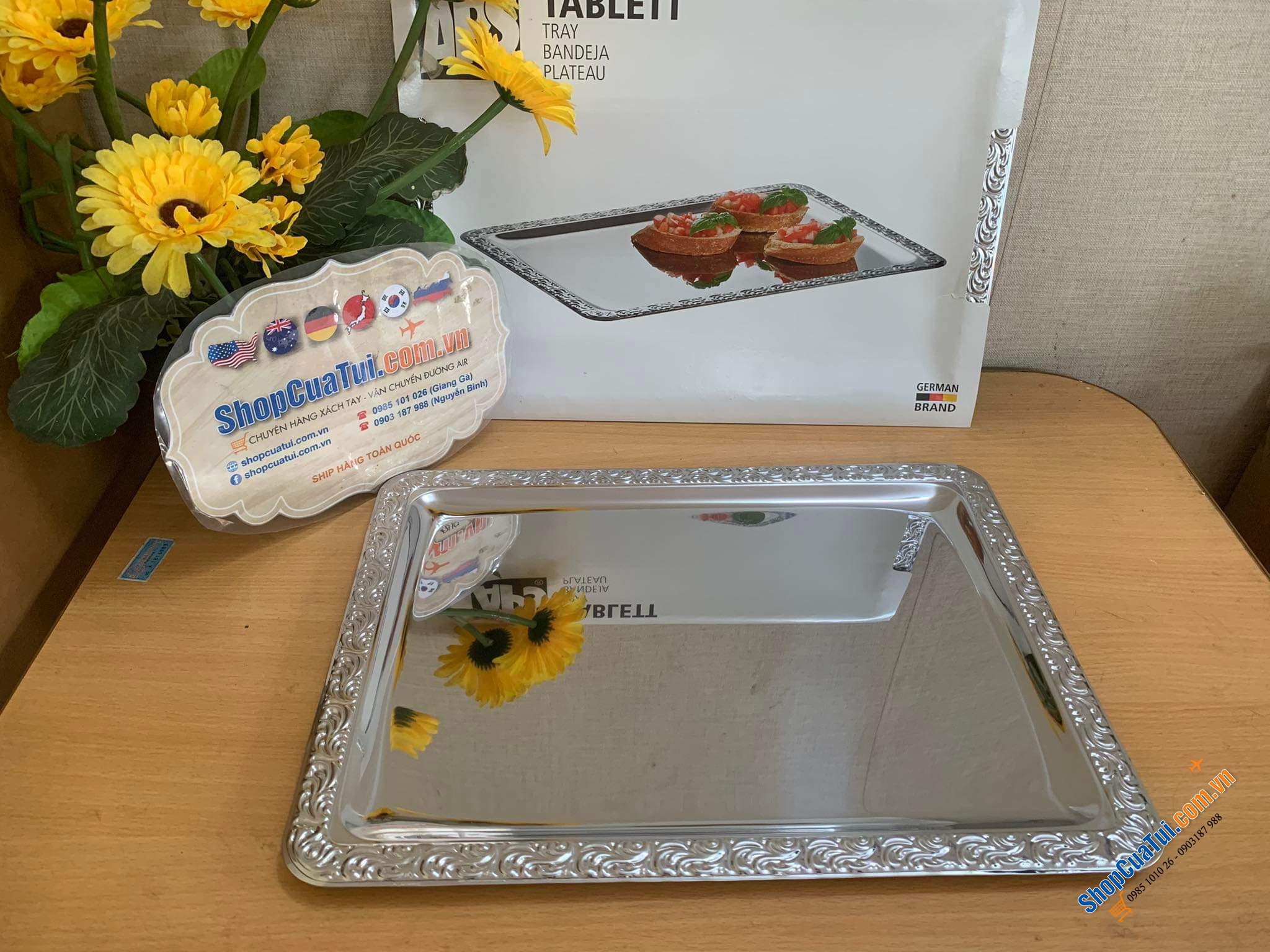 Khay inox Schöner Essen size trung 42 x 31cm của APS bóng loáng và rất bền - Made in Germany