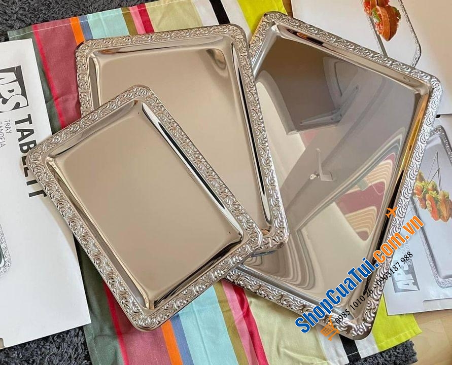 Khay inox Schöner Essen size đại 50 x 36 cm của APS bóng loáng và rất bền - Made in Germany