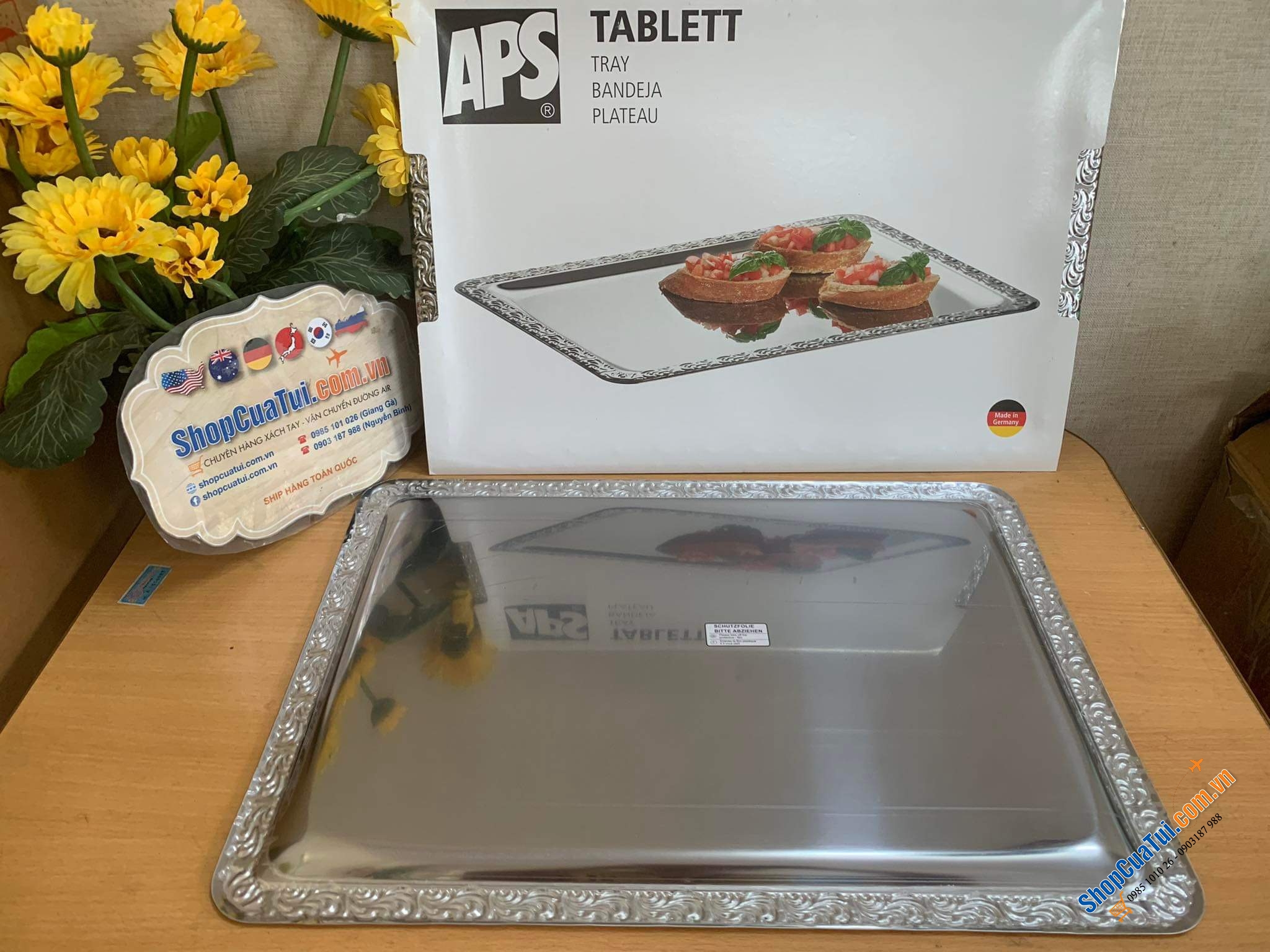 Khay inox Schöner Essen size đại 50 x 36 cm của APS bóng loáng và rất bền - Made in Germany