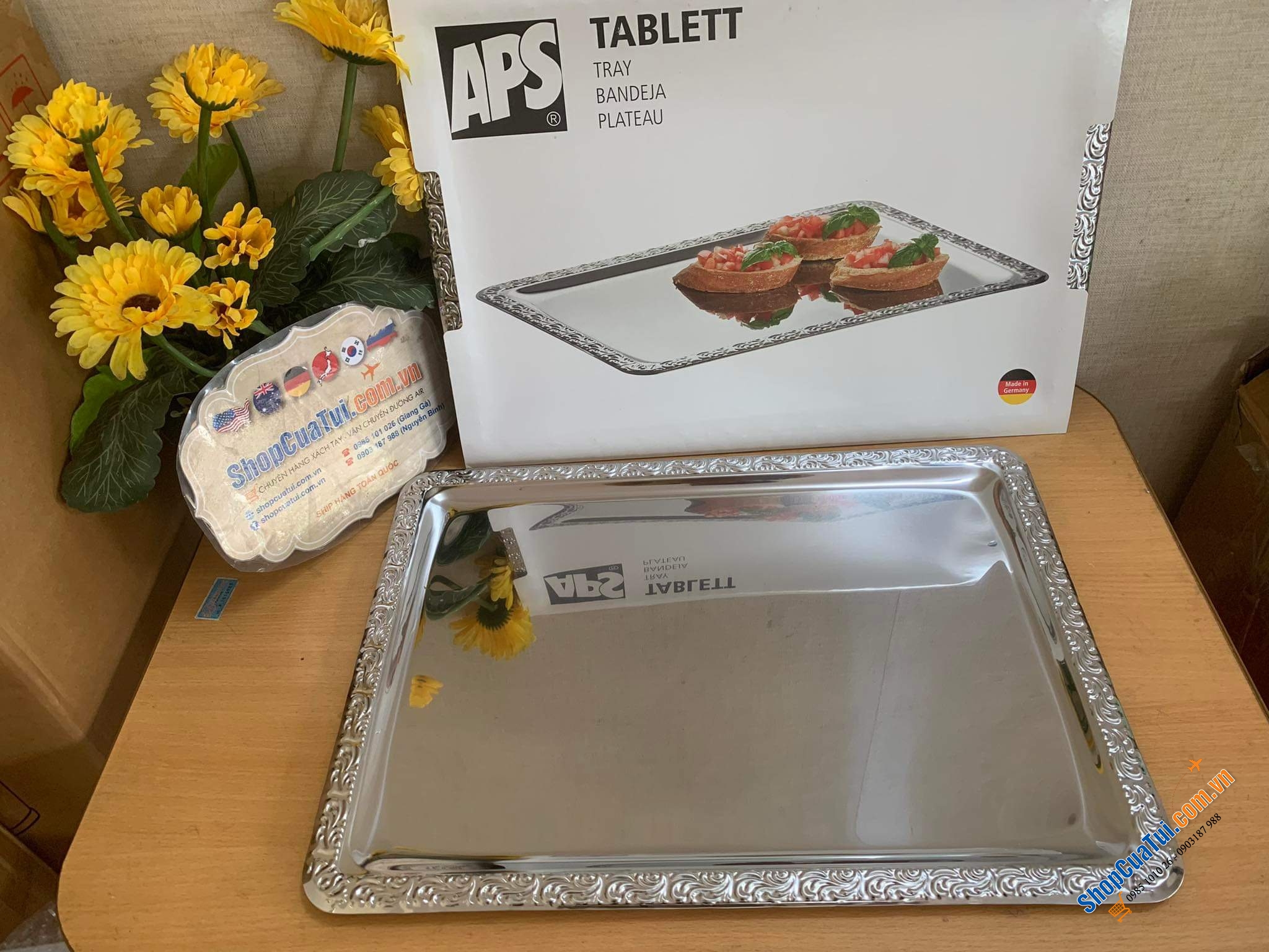 Khay inox Schöner Essen size đại 50 x 36 cm của APS bóng loáng và rất bền - Made in Germany