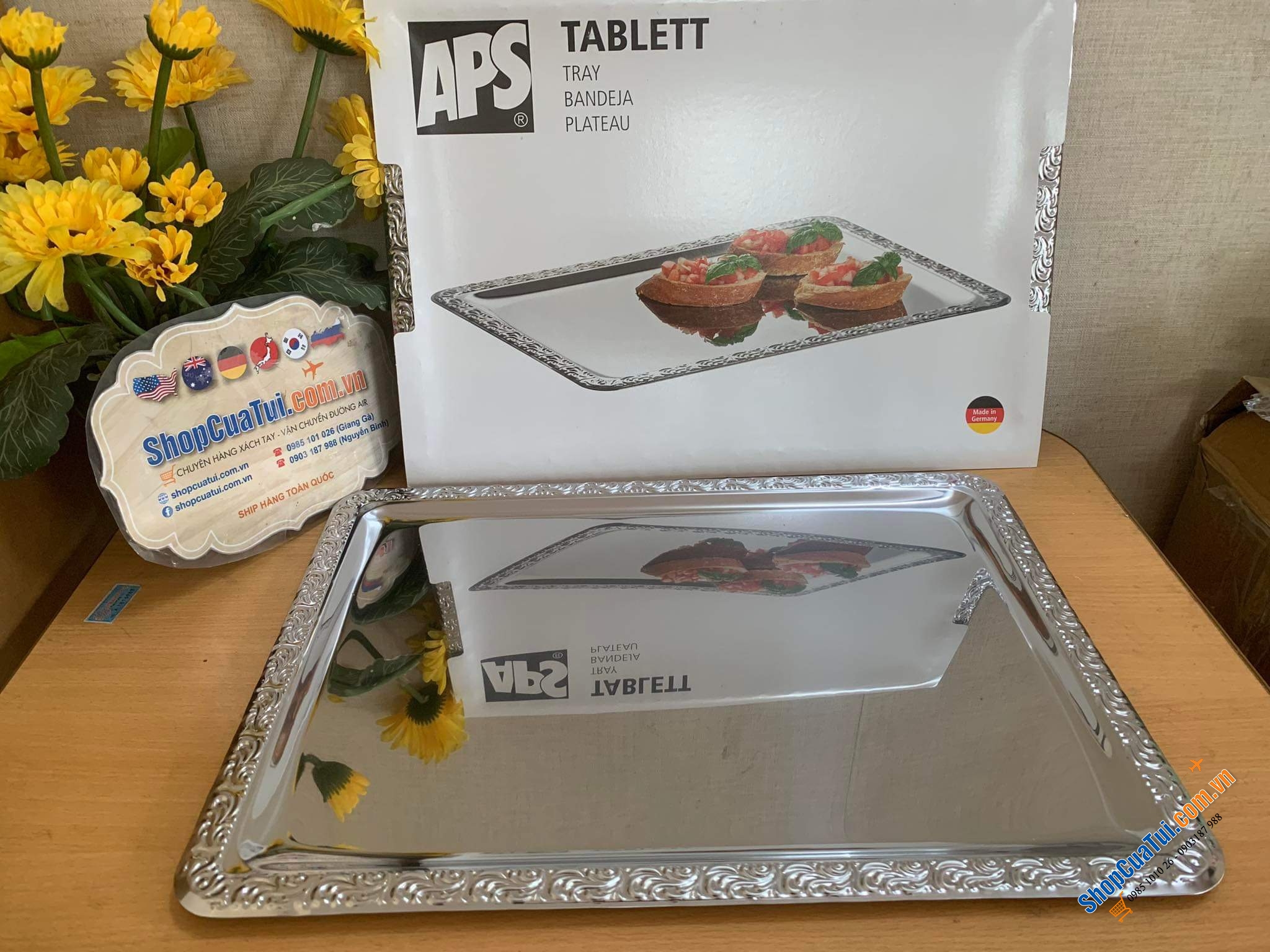 Khay inox Schöner Essen size đại 50 x 36 cm của APS bóng loáng và rất bền - Made in Germany
