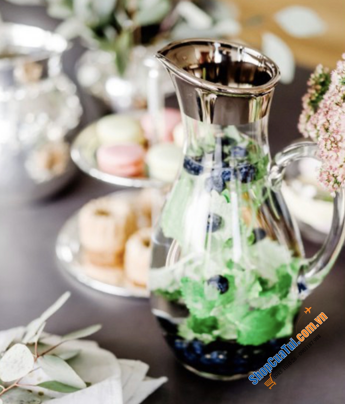 Bình đựng nước EDZARD Johnny thuỷ tinh pha lê viền bạch kim 1,8L - Bình nước đẹp