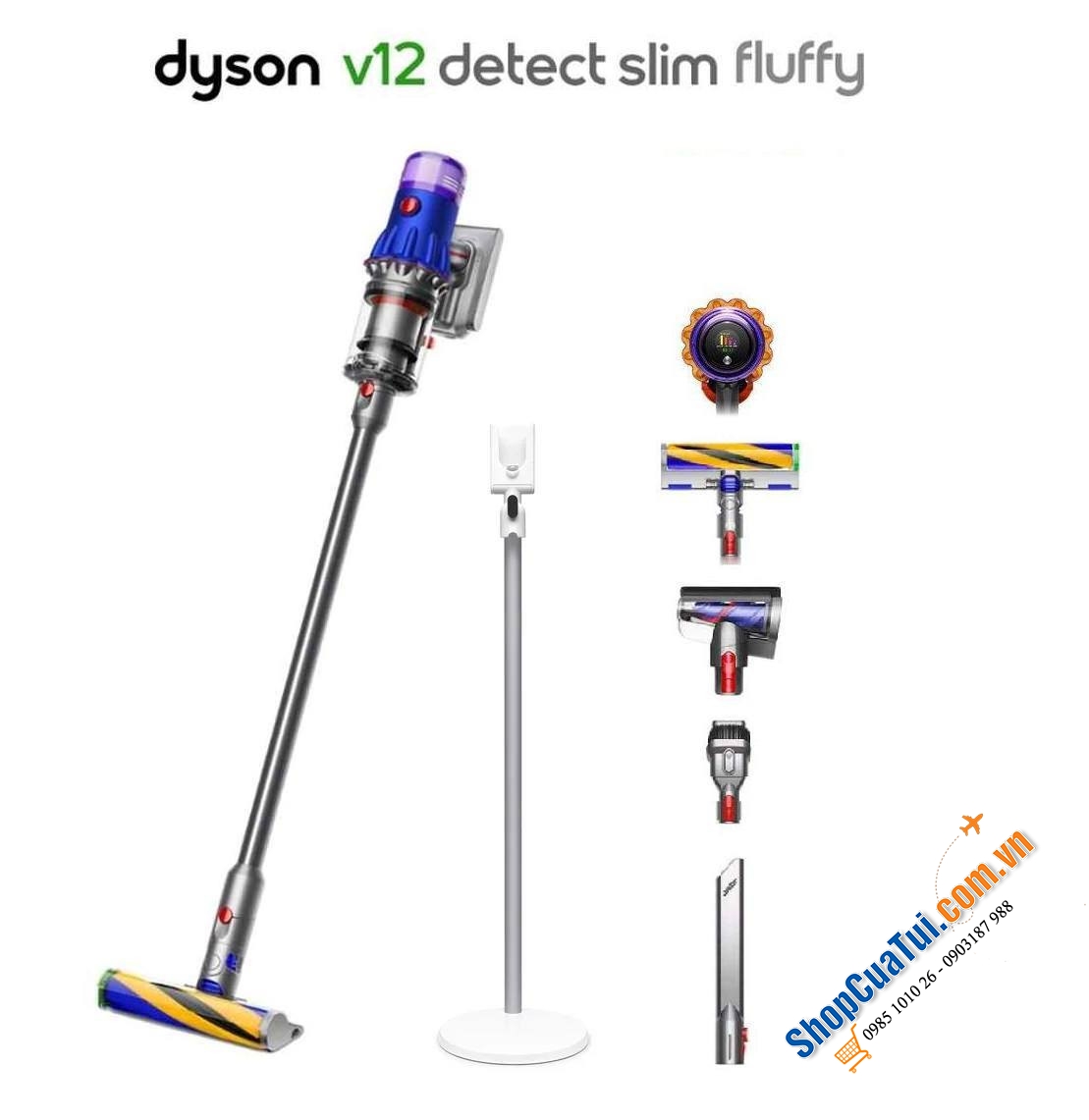 Máy hút bụi Dyson V12 Detect Slim Fluffy - Hút bụi không dây gọn nhẹ nhất của Dyson (tặng kèm dock sàn chính hãng Dyson Floor Dok trị giá 3000k)