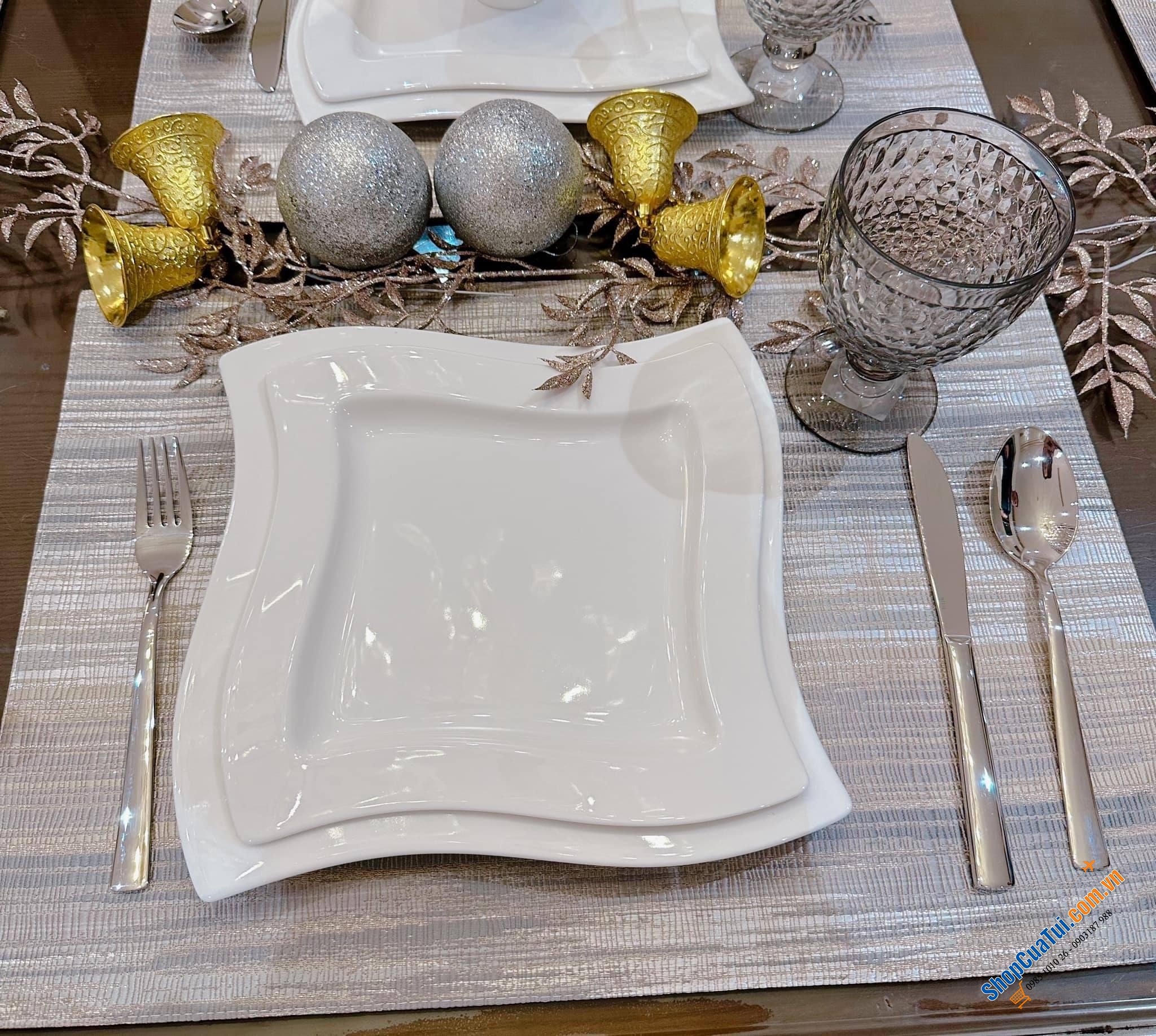 Sét đĩa cốc 12 món Villeroy Boch New Wave - Made in Germany - gồm 4 đĩa phục vụ, 4 đĩa salat & 4 cốc