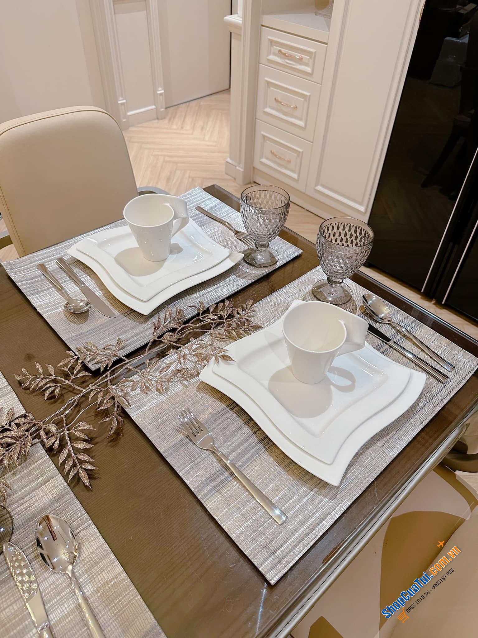 Sét đĩa cốc 12 món Villeroy Boch New Wave - Made in Germany - gồm 4 đĩa phục vụ, 4 đĩa salat & 4 cốc