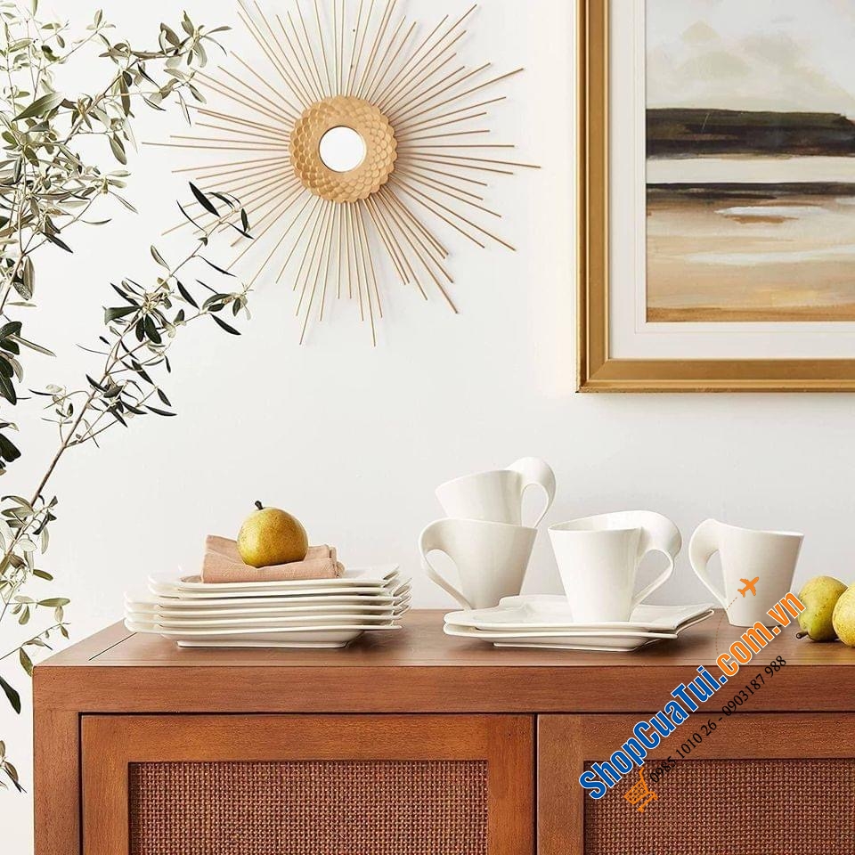 Sét đĩa cốc 12 món Villeroy Boch New Wave - Made in Germany - gồm 4 đĩa phục vụ, 4 đĩa salat & 4 cốc