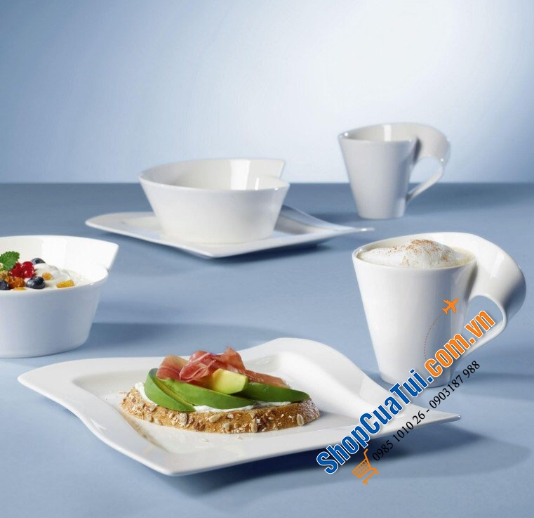 Sét đĩa cốc 12 món Villeroy Boch New Wave - Made in Germany - gồm 4 đĩa phục vụ, 4 đĩa salat & 4 cốc