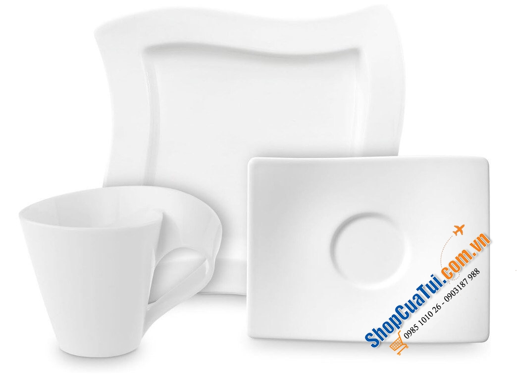 Sét đĩa cốc 12 món Villeroy Boch New Wave - Made in Germany - gồm 4 đĩa phục vụ, 4 đĩa salat & 4 cốc