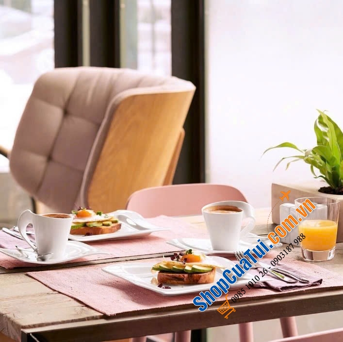Sét đĩa cốc 12 món Villeroy Boch New Wave - Made in Germany - gồm 4 đĩa phục vụ, 4 đĩa salat & 4 cốc