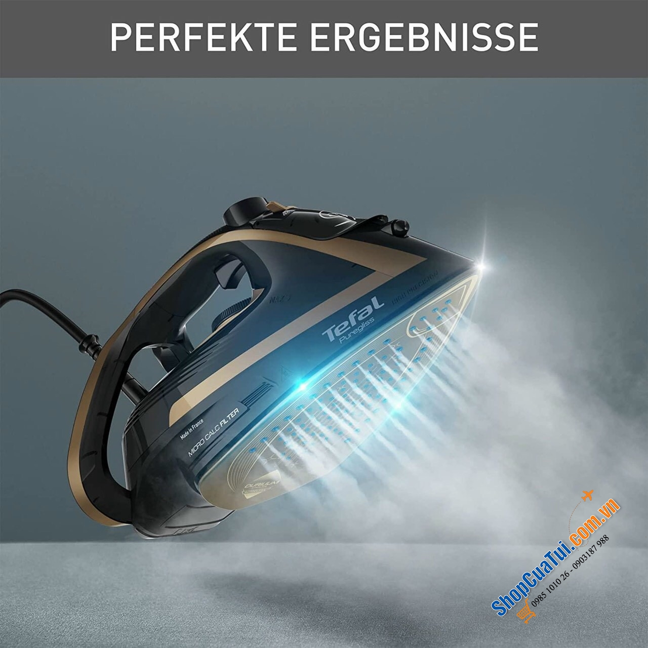 Bàn là hơi nước Tefal FV8064 Puregliss - Made in France - Công suất khủng 3000W và khả năng phun hơi cực kỳ mạnh mẽ