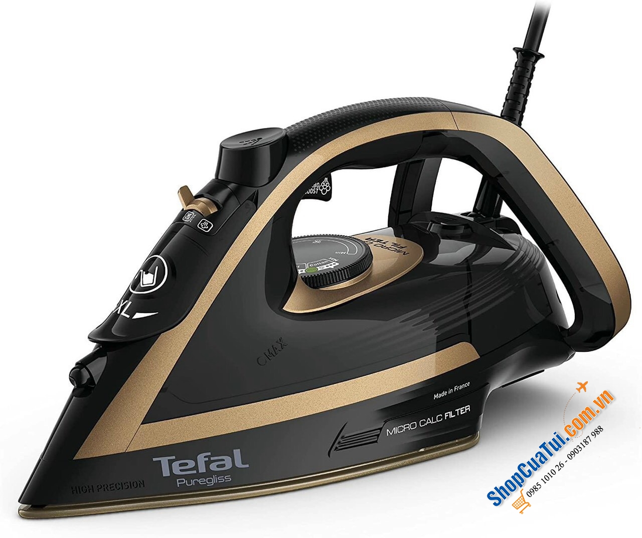 Bàn là hơi nước Tefal FV8064 Puregliss - Made in France - Công suất khủng 3000W và khả năng phun hơi cực kỳ mạnh mẽ