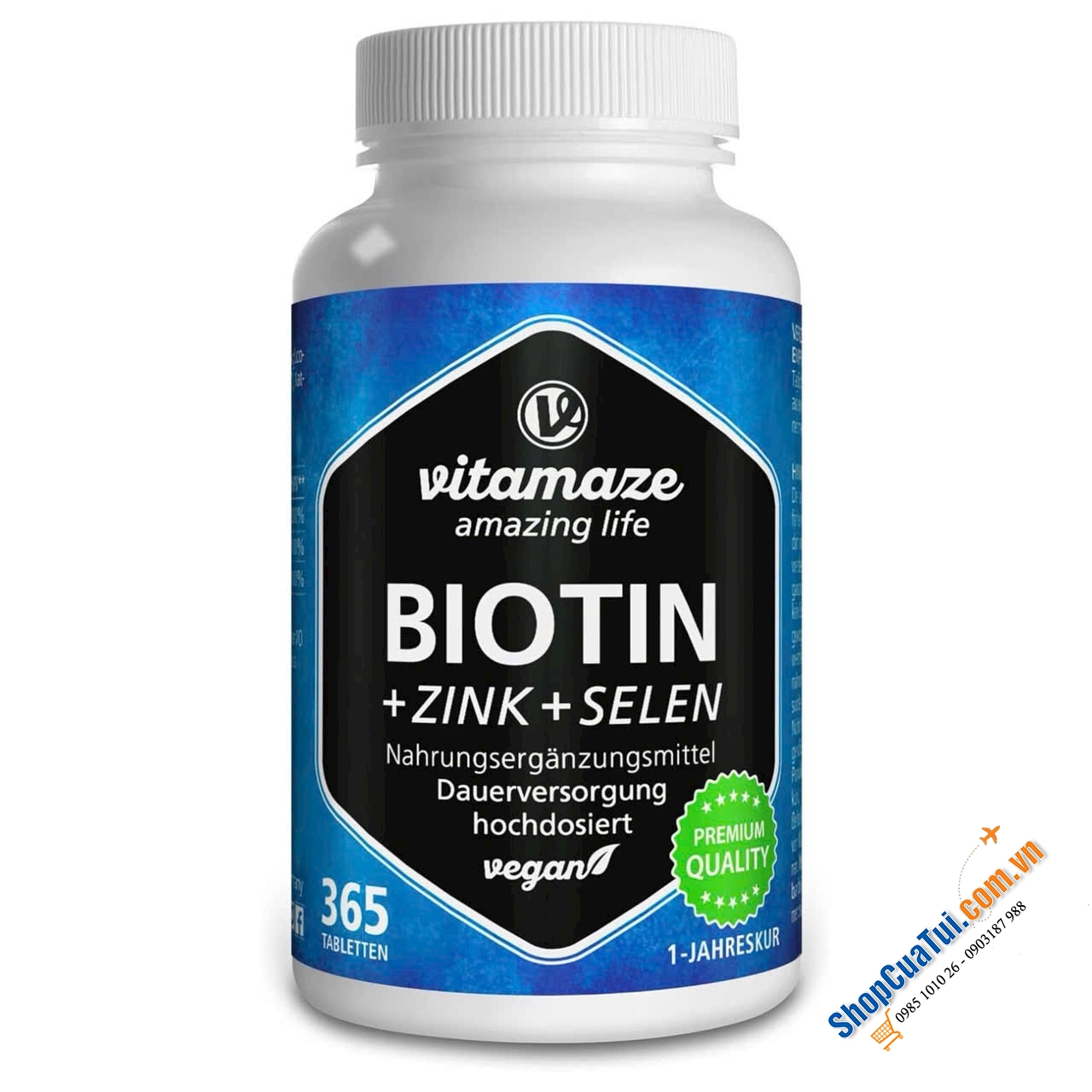 Viên uống bổ sung Biotin, selen và kẽm ngăn rụng tóc, đẹp da, chắc móng, kích thích mọc tóc Vitamaze Biotin 10000 mcgramm + Selen Zink - made in Germany