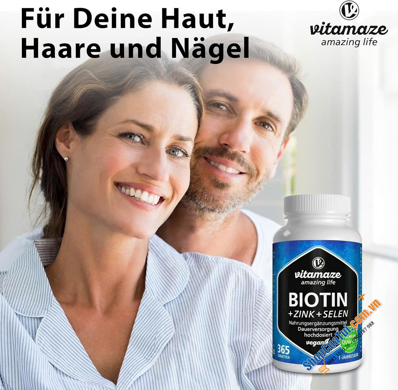 Viên uống bổ sung Biotin, selen và kẽm ngăn rụng tóc, đẹp da, chắc móng, kích thích mọc tóc Vitamaze Biotin 10000 mcgramm + Selen Zink - made in Germany