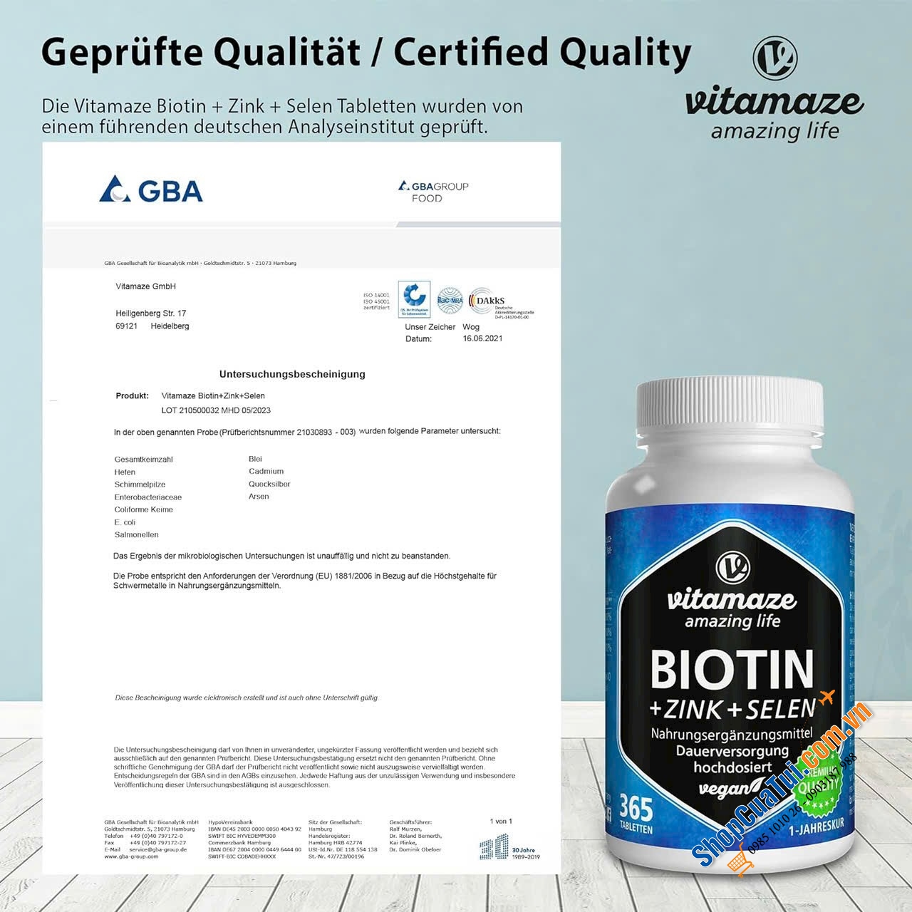 Viên uống bổ sung Biotin, selen và kẽm ngăn rụng tóc, đẹp da, chắc móng, kích thích mọc tóc Vitamaze Biotin 10000 mcgramm + Selen Zink - made in Germany