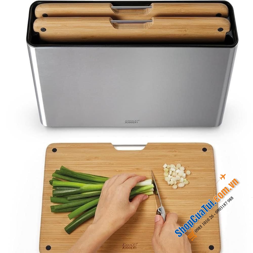 Bộ 3 thớt phân loại Joseph Joseph Folio Steel Bamboo 60229 – Dụng cụ bếp không thể thiếu cho mọi gia đình.