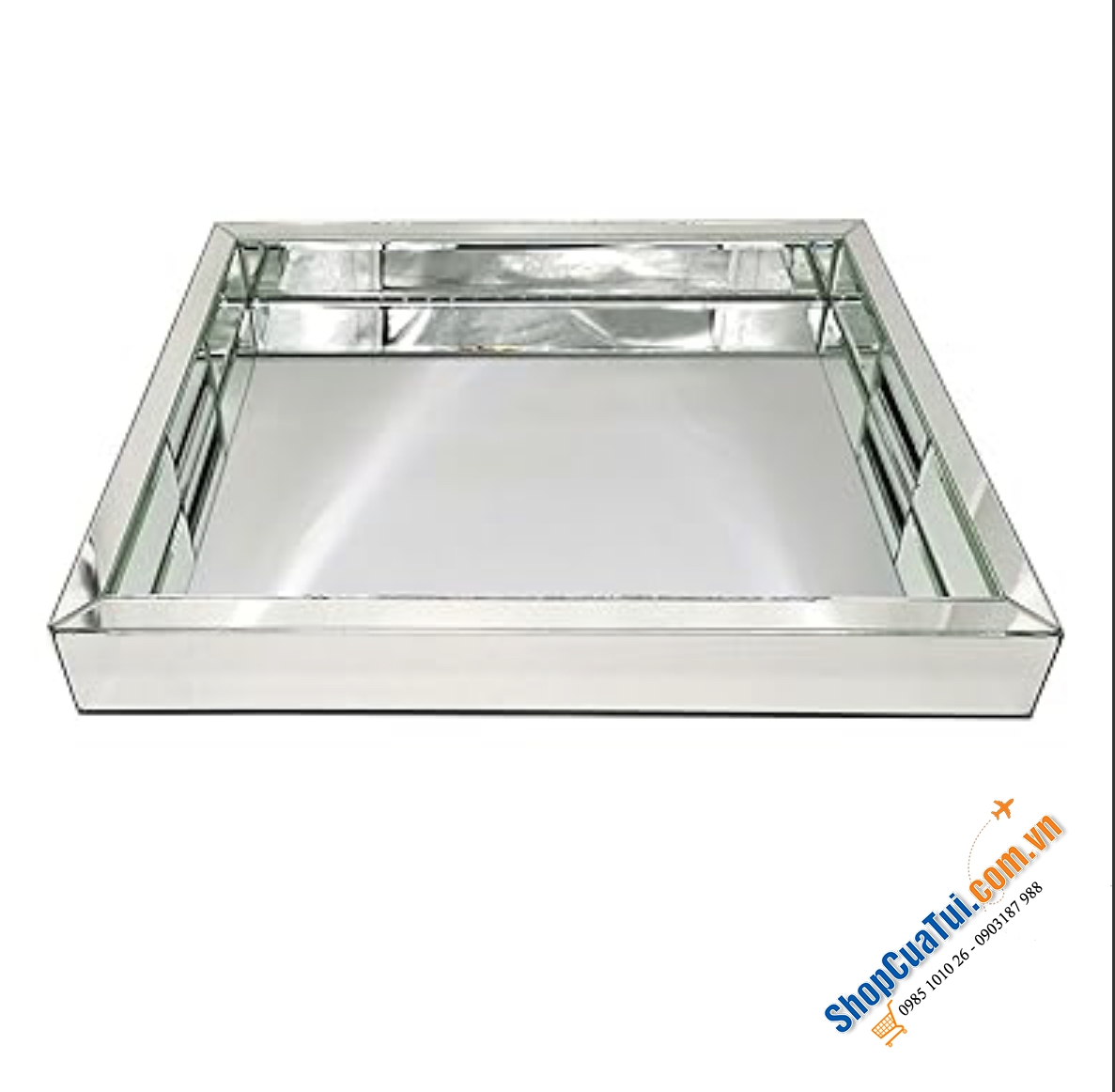 Khay gương hình chữ nhật có tính thiết kế tay cầm. - Khay Phủ Bạc QMDECOR 35.5x28x5cm - thanh lịch và phong cách, bao phủ bởi tấm gương bạc không lo trầy xước