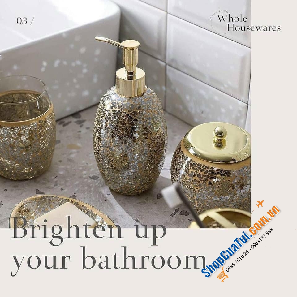 Sét đồ dùng nhà vệ sinh 5 món WHOLE HOUSEWARES sang trọng, thanh lịch - MÀU VÀNG
