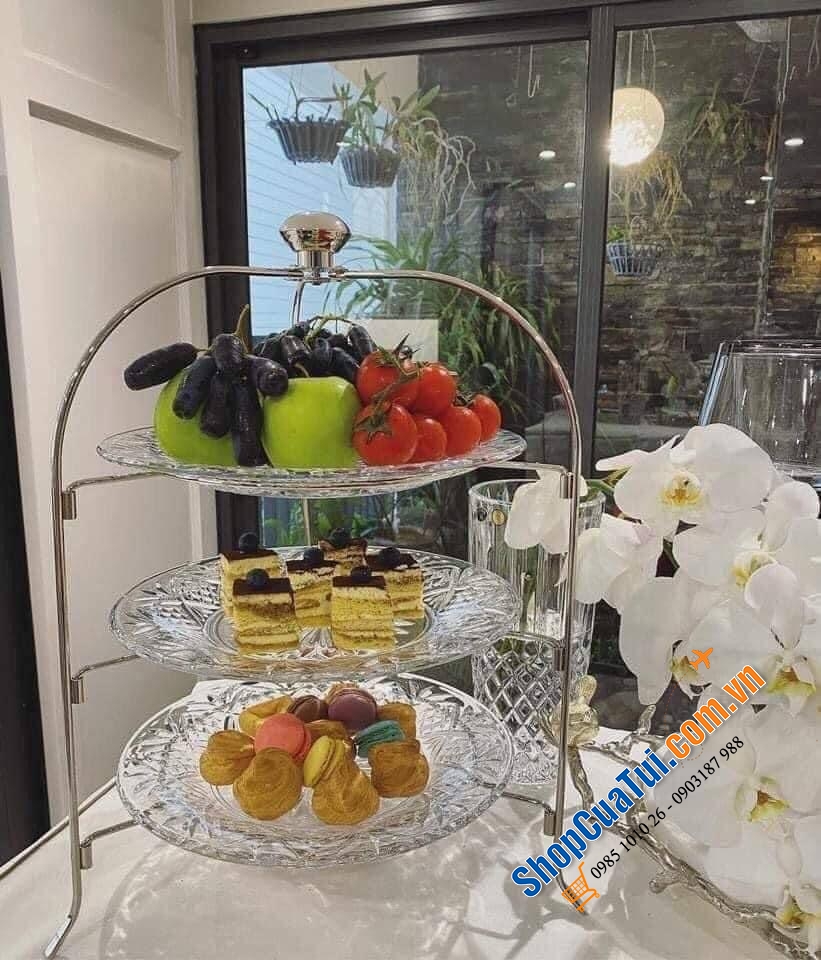 Khay ba tầng Dublin tròn - Dublin Three Tier Crystal Server