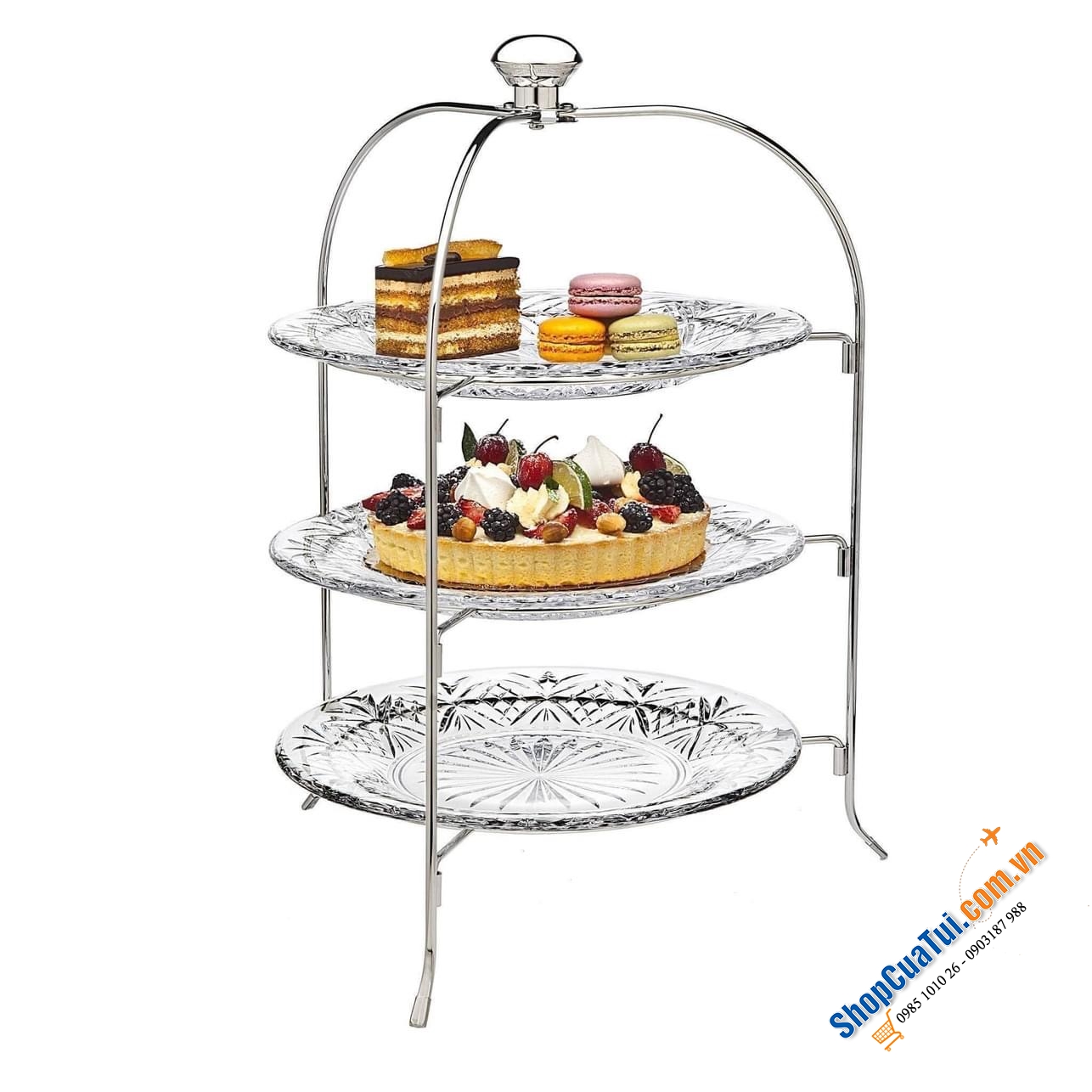 Khay ba tầng Dublin tròn - Dublin Three Tier Crystal Server