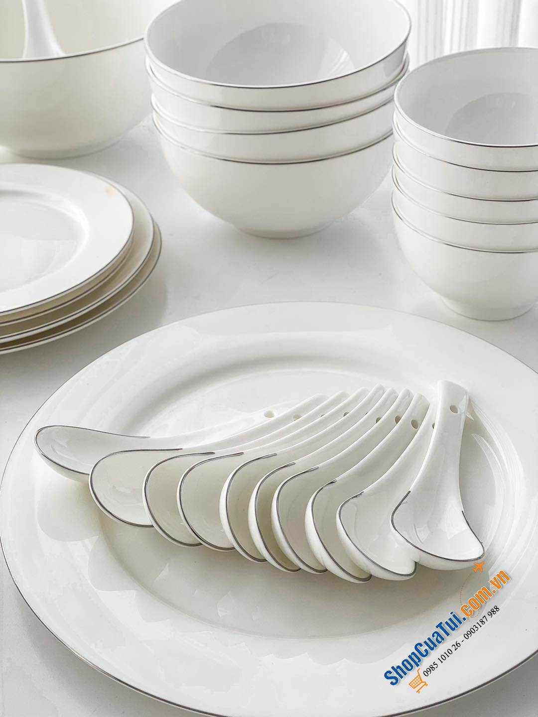 Bộ bát sứ Imperial 50 món viền bạc