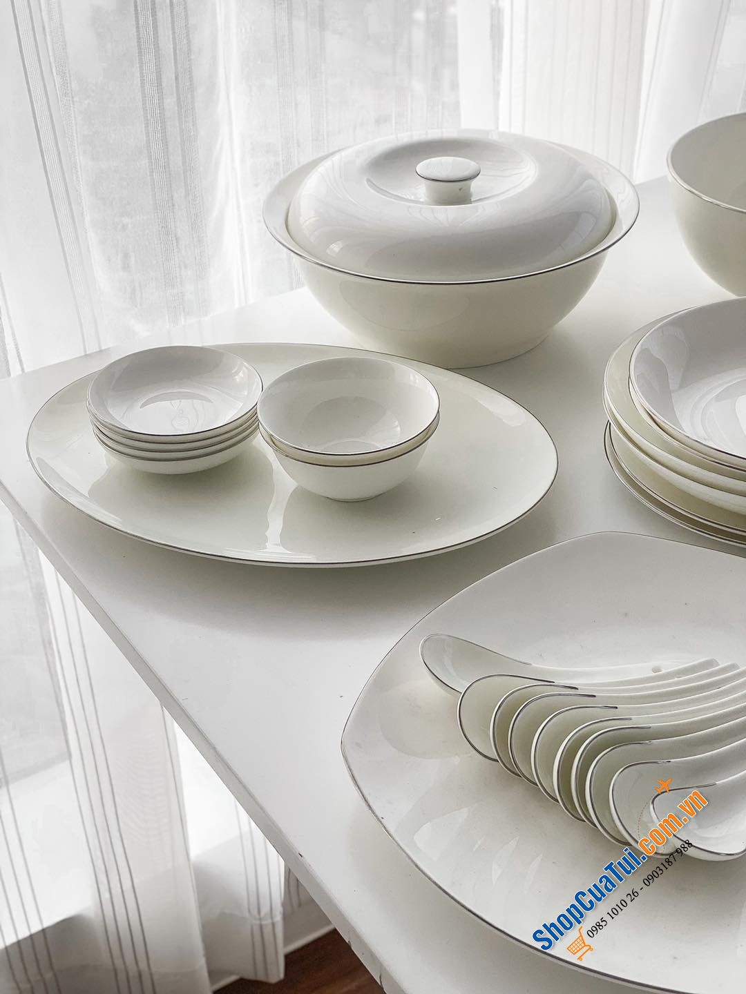Bộ bát sứ Imperial 50 món viền bạc
