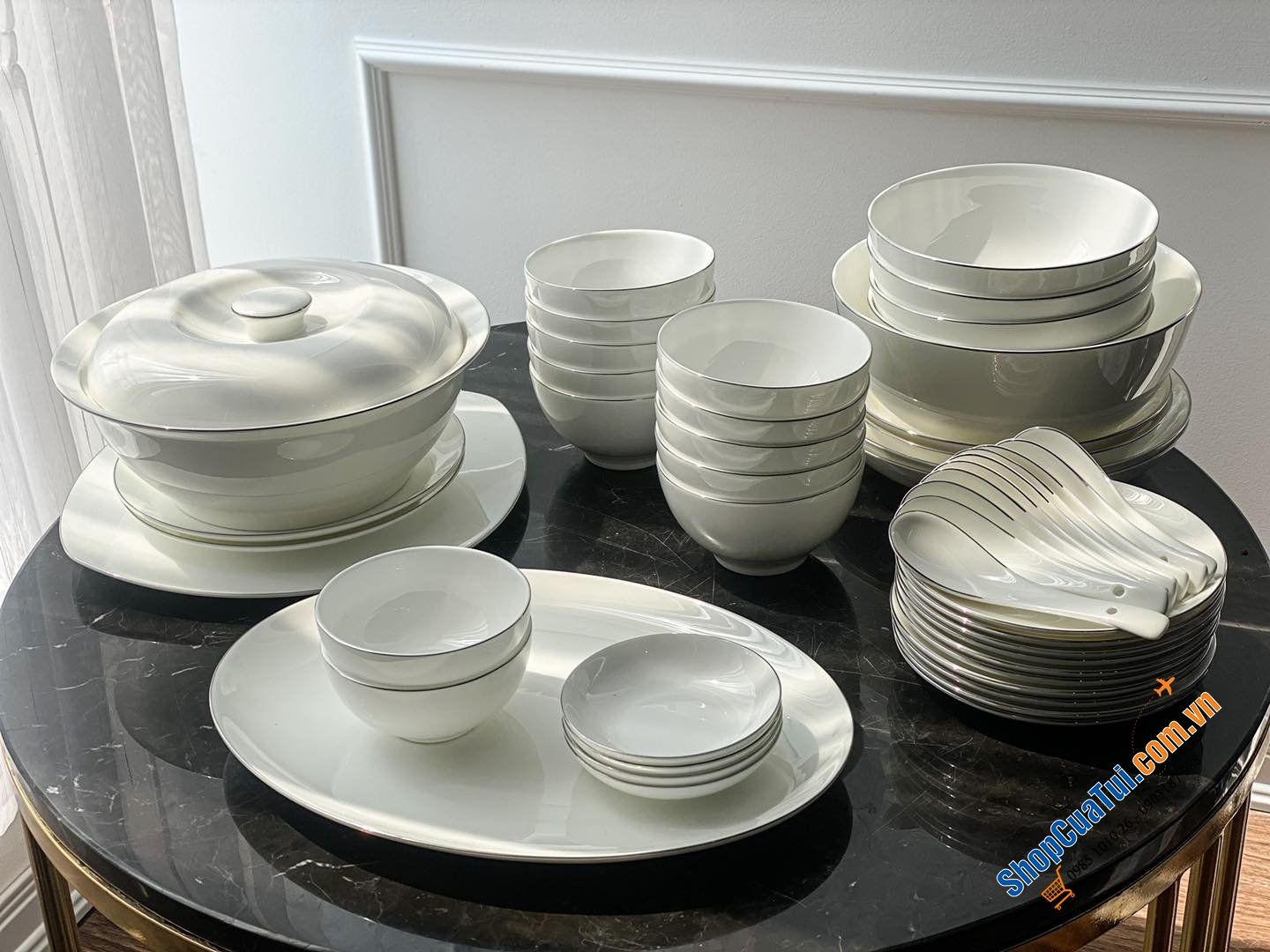 Bộ bát sứ Imperial 50 món viền bạc