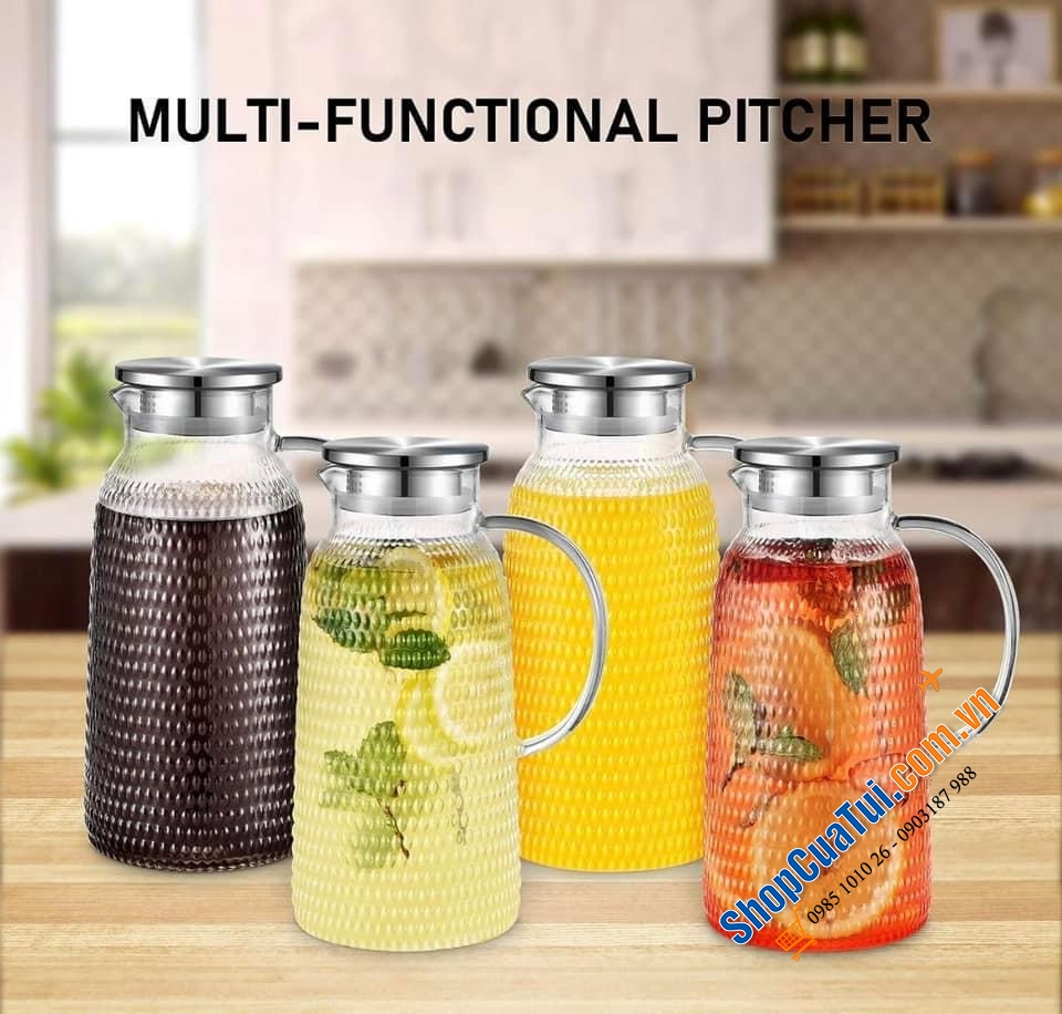 BÌNH NƯỚC THUỶ TINH CHỊU NHIỆT DUNG TÍCH LỚN 2,4 L AOFMEE - phục vụ nhiều khách cùng một lúc với lượng trà đá lớn dễ dàng