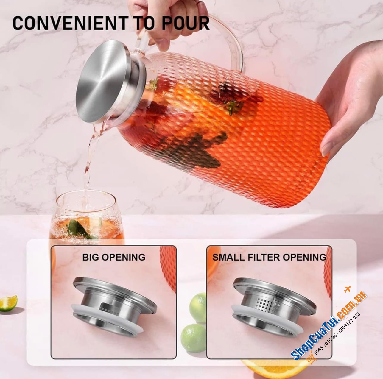 BÌNH NƯỚC THUỶ TINH CHỊU NHIỆT DUNG TÍCH LỚN 2,4 L AOFMEE - phục vụ nhiều khách cùng một lúc với lượng trà đá lớn dễ dàng