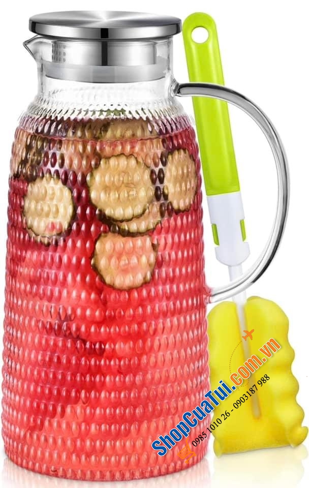 BÌNH NƯỚC THUỶ TINH CHỊU NHIỆT DUNG TÍCH LỚN 2,4 L AOFMEE - phục vụ nhiều khách cùng một lúc với lượng trà đá lớn dễ dàng