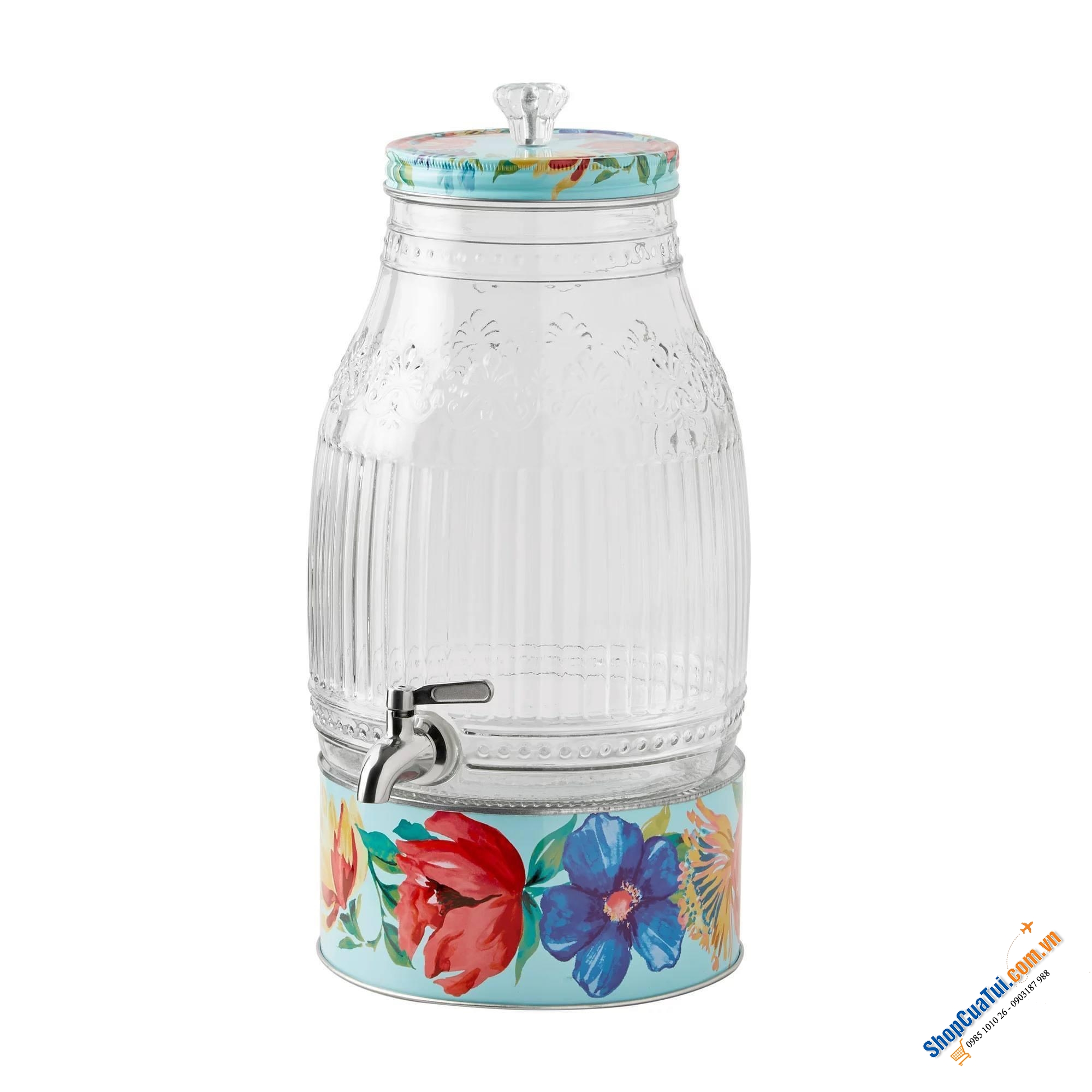 Bình nước The Pioneer Woman detox 7,4 Lít - Thiết kế 2 trong 1 với bình đựng nước và giá đỡ bằng kim loại vừa là vừa là khay đựng đá, ướp lạnh,...