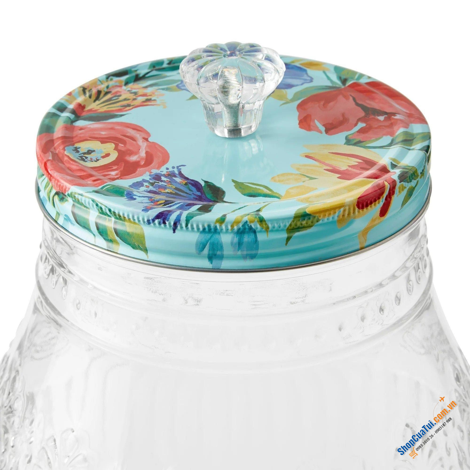 Bình nước The Pioneer Woman detox 7,4 Lít - Thiết kế 2 trong 1 với bình đựng nước và giá đỡ bằng kim loại vừa là vừa là khay đựng đá, ướp lạnh,...