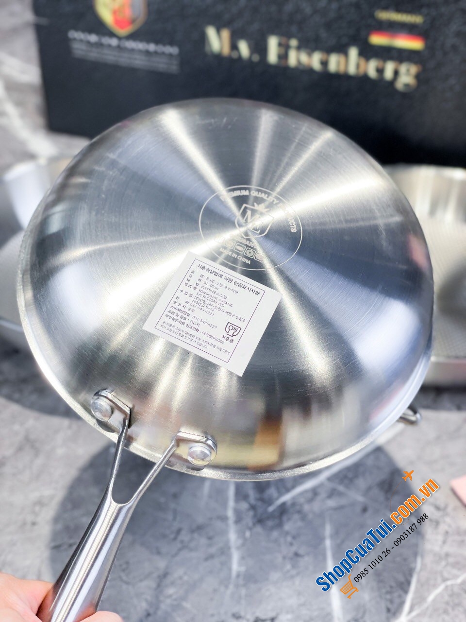 CHẢO THÉP TỔ ONG THÀNH CAO EISENBERG GERMANY - ĐÚC LIỀN 3 đáy chống cháy, chống dính tự thân -  có 3 SIZE: 24cm + 28cm và Sâu lòng 28cm