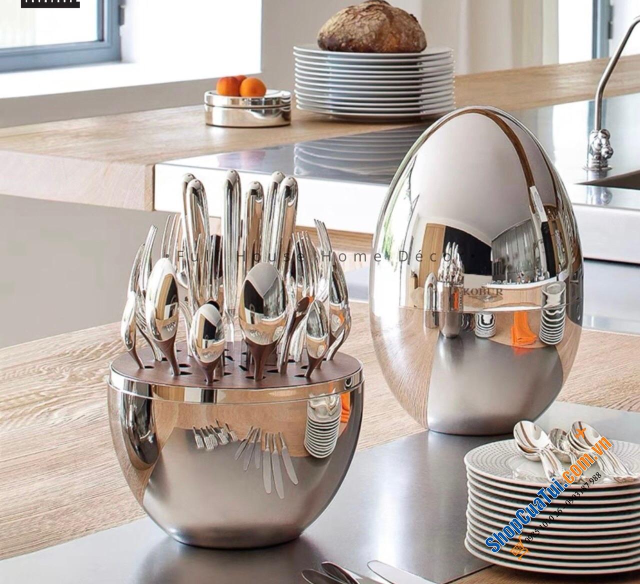 BỘ DAO THÌA DĨA 24 MÓN HÌNH QUẢ TRỨNG MOOD GIFT màu inox, màu đồng